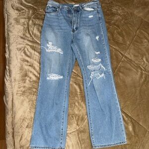 Cello Light Blue Distressed Straight Leg Jeans